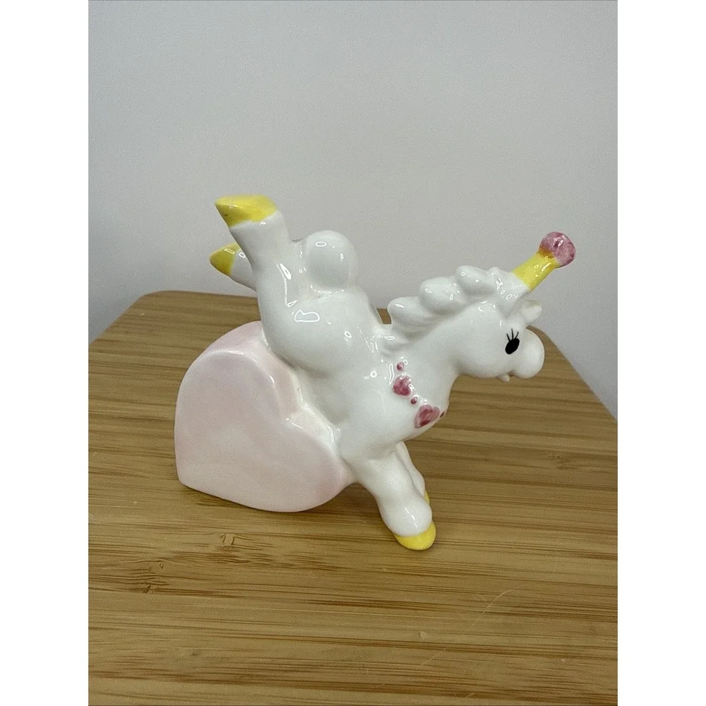 Vtg Erika Japan Valentines Day Unicorn Figurine I Love You Conversation Heart‎
